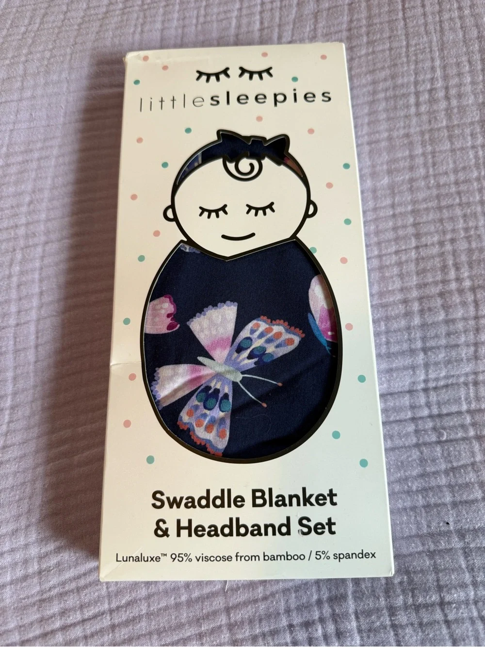 NIB Little Sleepies Butterfly Kisses Bamboo Swaddle & Luxe Bow Headband Set NWT